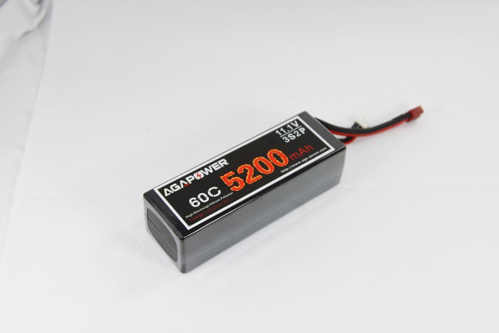 An 11.1V three-cell (3S) LiPo hard-case pack with a Deans plug and balance lead