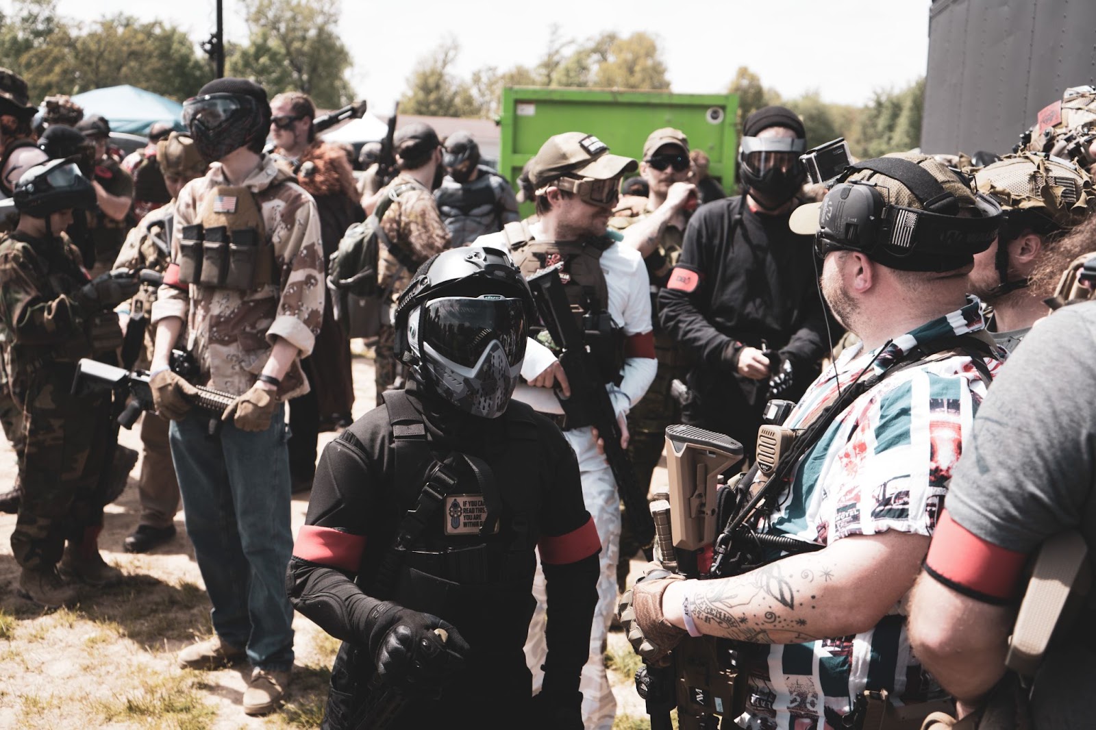 First time at an airsoft field - players gathering at staging area