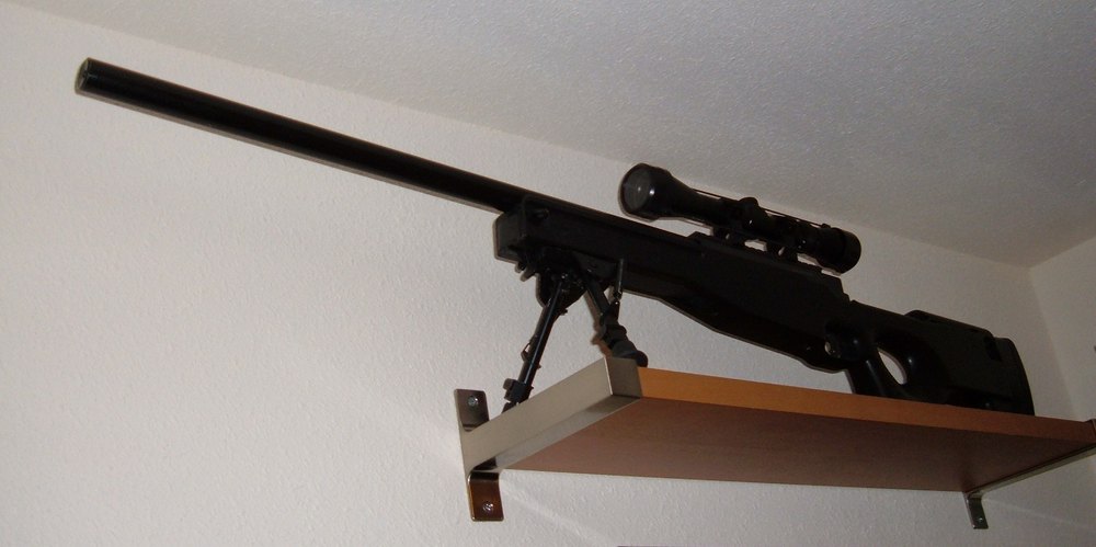 Budget spring-powered airsoft bolt-action sniper rifle, AW/L96 type, with bipod and scope