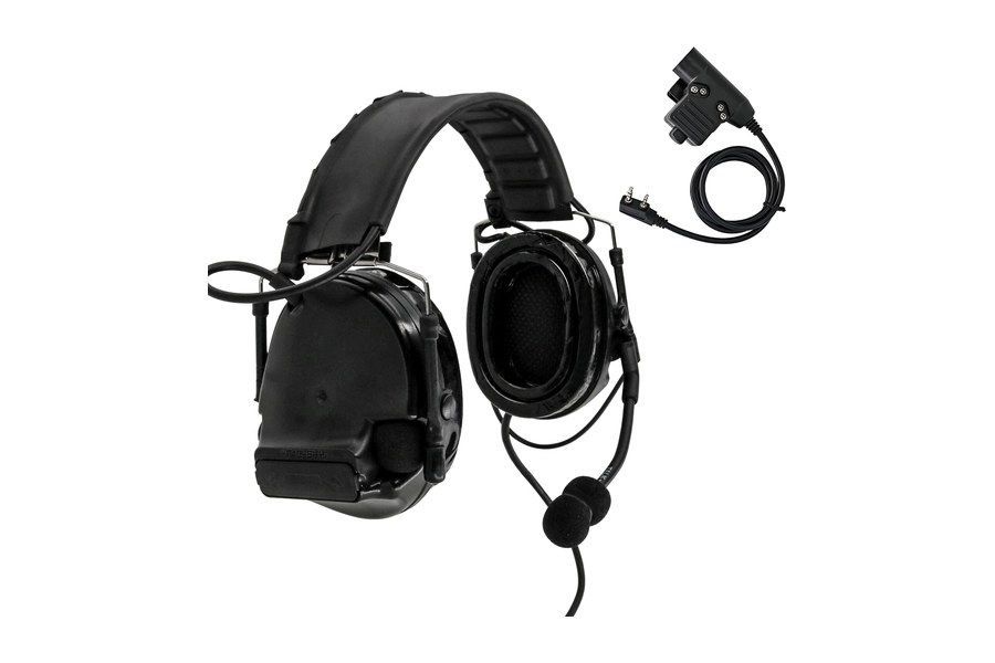 Tac-Sky ComTac 型戰術耳機，附 U94 PTT 與 Kenwood 雙針線