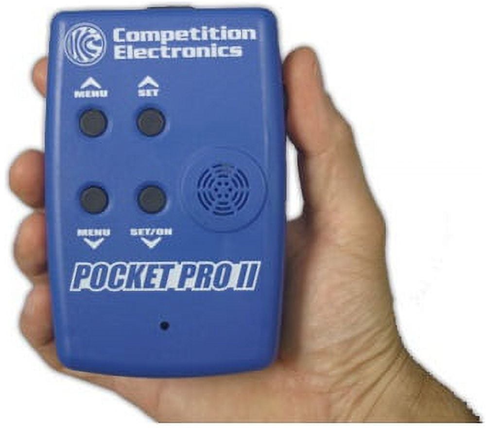 Competition Electronics Pocket Pro II shot timer held in one hand