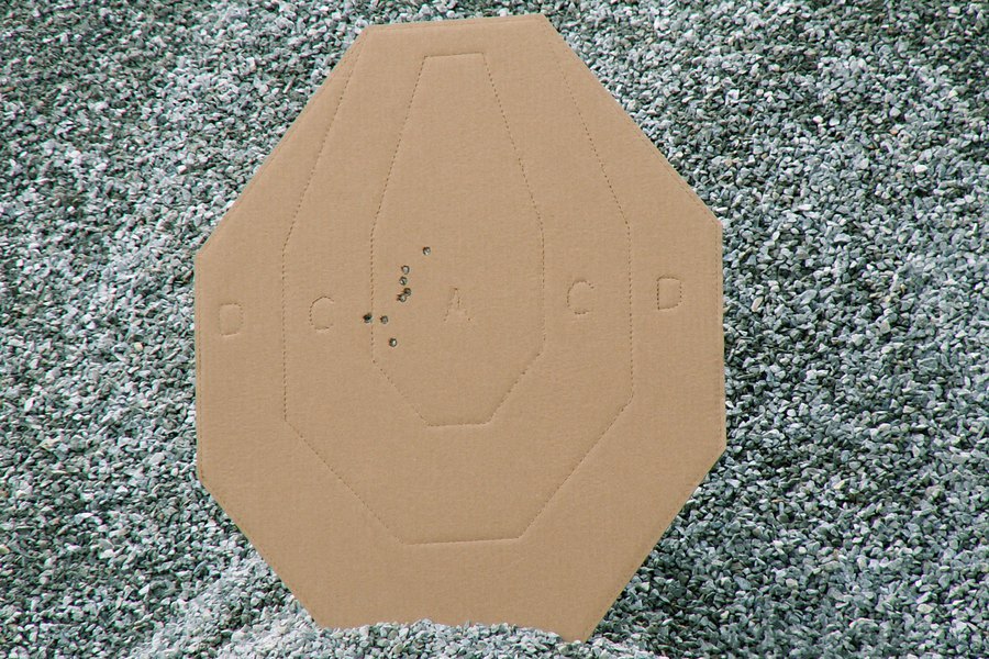 官方 USPSA／IPSC 瓦楞紙靶，A、C、D 三個計分區的穿孔線清晰可見