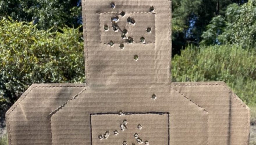 The head A-zone box on a USPSA/IPSC target — the third shot has to land inside it