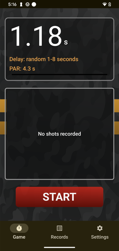 Airsoft Shot Timer app timer screen
